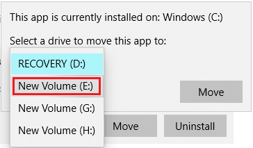 Select the application or program where you want to move | Move Installed Programs To Another Drive In Windows 10