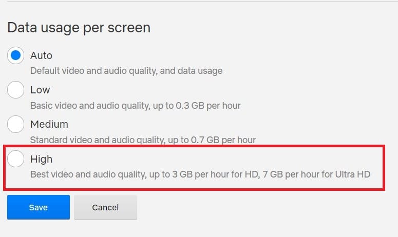 Select the data usage per screen based on your requirements