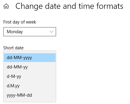 Select the date and time formats you want from the drop-downs