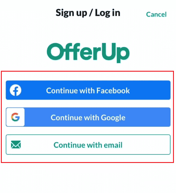 Select the desired Sign up method | How to Deactivate OfferUp Account 