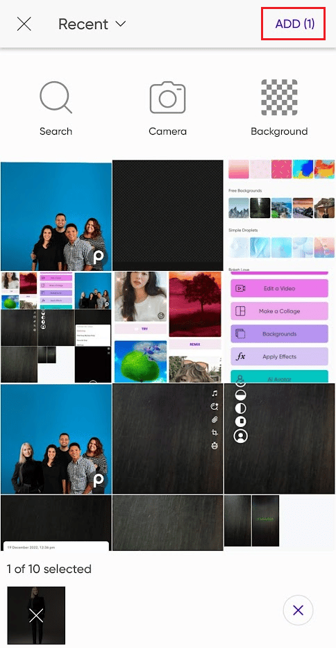Select the desired photo from your camera roll or gallery and tap on ADD from the top right corner | How to Add Someone into a Picture without Photoshop