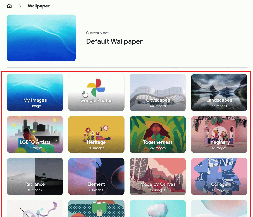 Select the desired wallpaper from the available ones