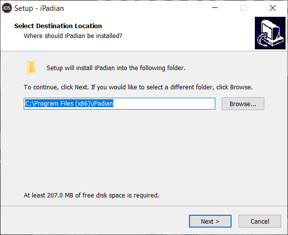 Select the destination where you want to install iPadian
