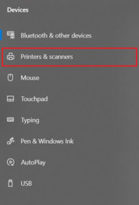 Select the devices and printers menu