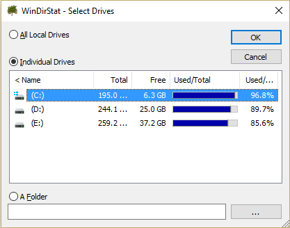 Select the drive which you want scan with WinDirStat