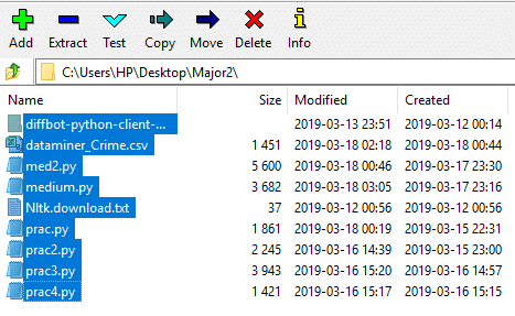 Select the files to create their TAR file