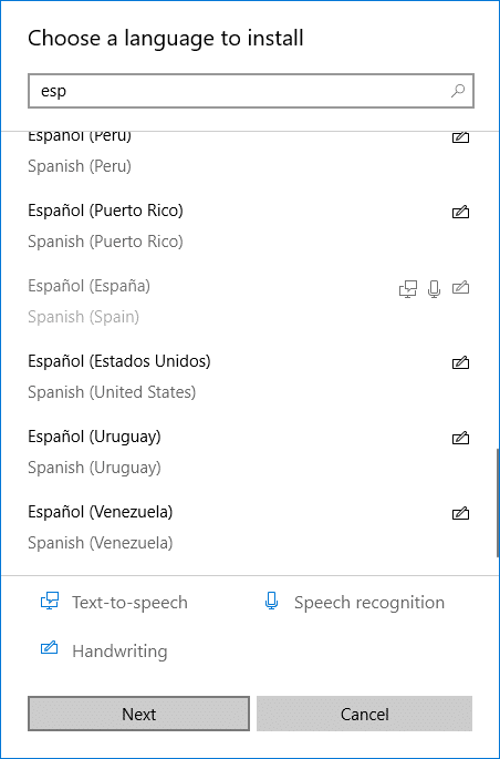 Select the language and click Next