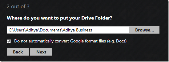 Select the location where you want your drive folder to be placed in your File Explorer