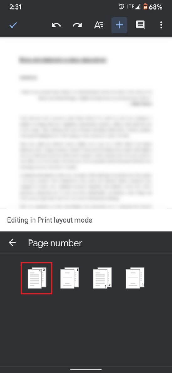 Select the position of page numbers