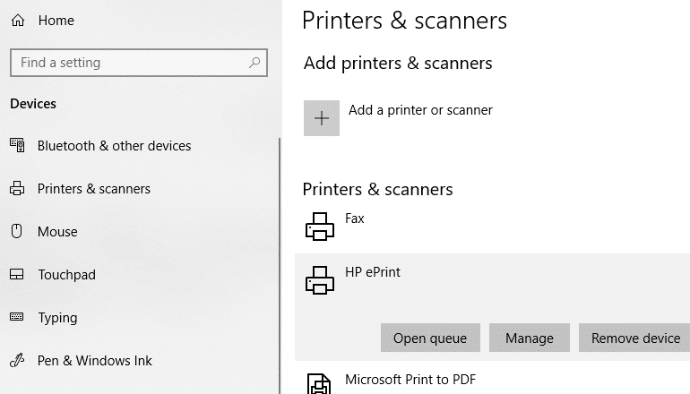 Select the printer you want to share and click on ‘Manage’