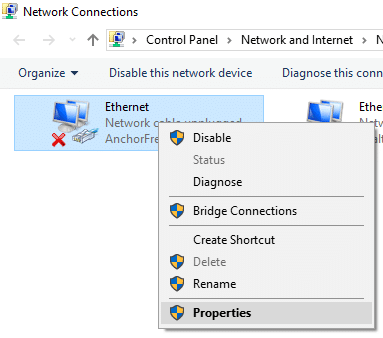 Select the properties option