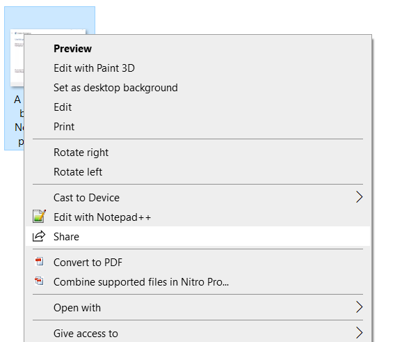Select the share option from the context menu