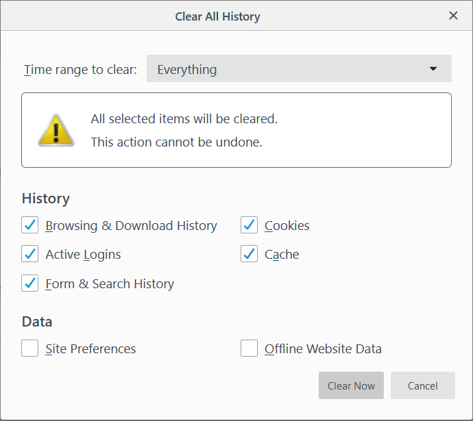 Select the time range for which you want to clear history & click on Clear Now