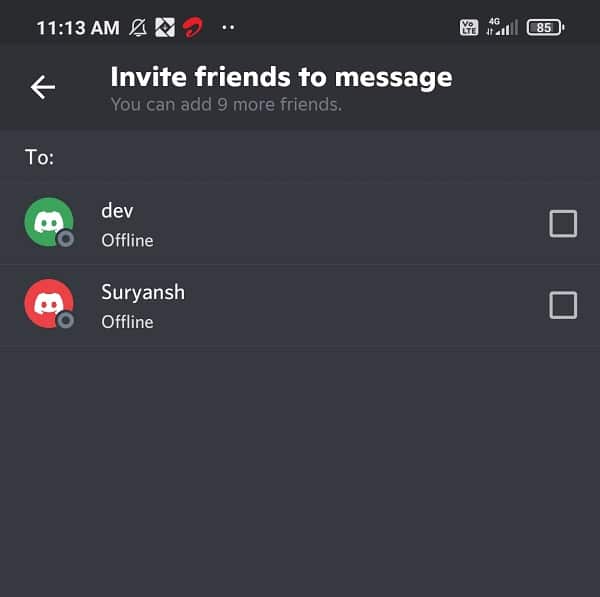 Select up to 10 friends from the Friends List; then, tap Create Group DM