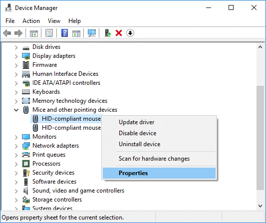 Select your Mouse device and press Enter to open its Properties window
