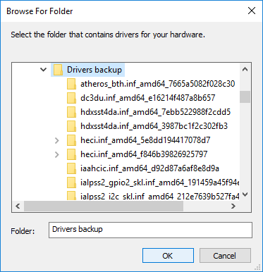 Select your backup driver's folder and click OK