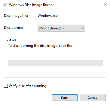 Select your disc from the Disc burner drop-down and click on Burn