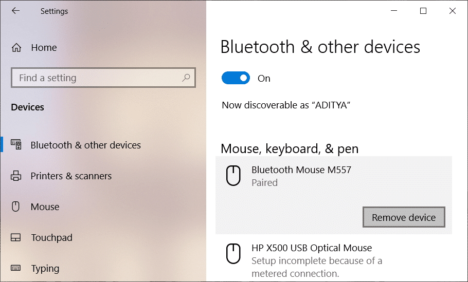 Select your paired device and click on remove button