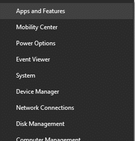 Select ‘Apps and features’ from the list.