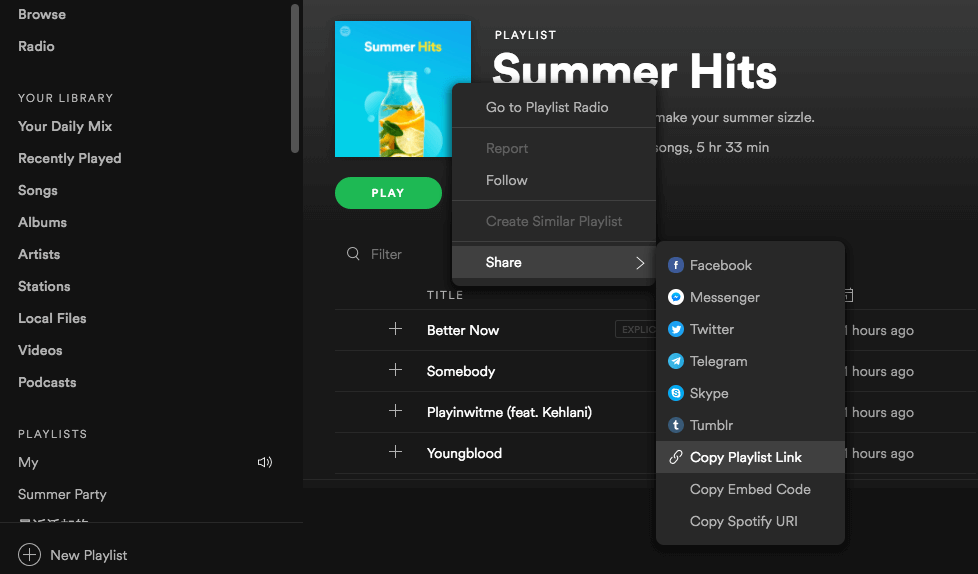 Select ‘Copy song link’ from the Spotify menu