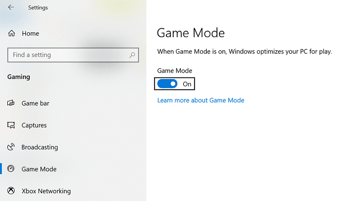 Select ‘Game mode’ and turn on ‘Use game mode’.