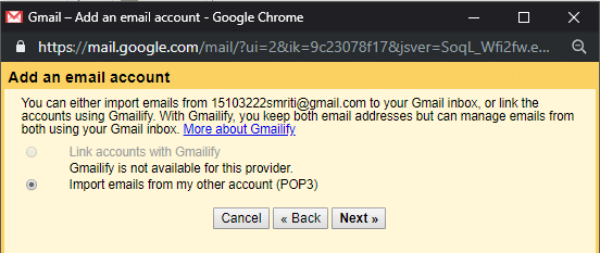 Select ‘Import emails from my other account (POP3)’ and click Next