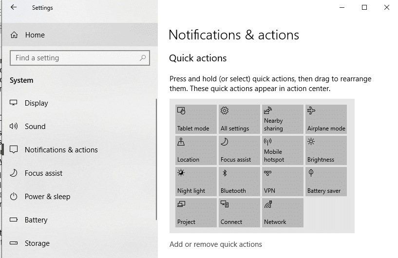 Select ‘Notifications and actions’ from the left pane.