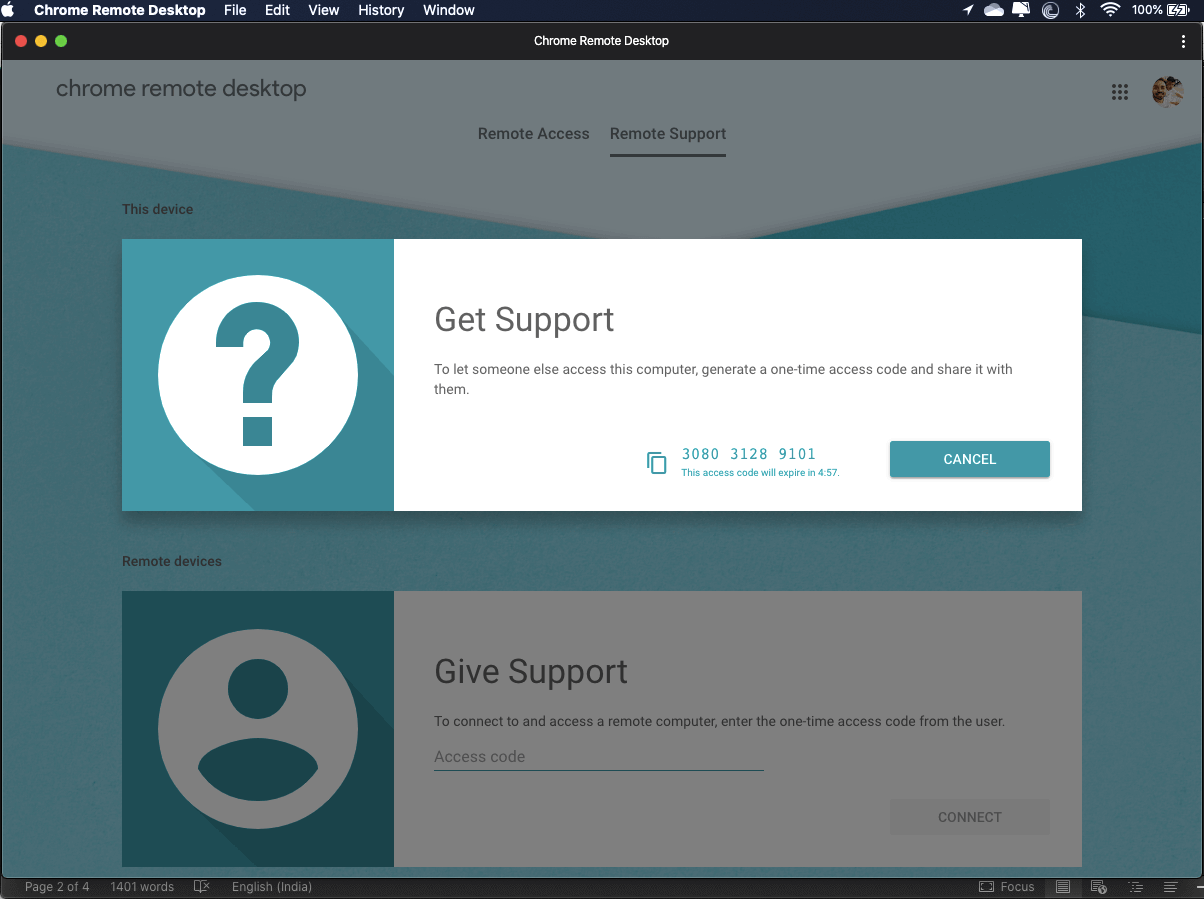 Send the above code to the person you want to share access to your computer