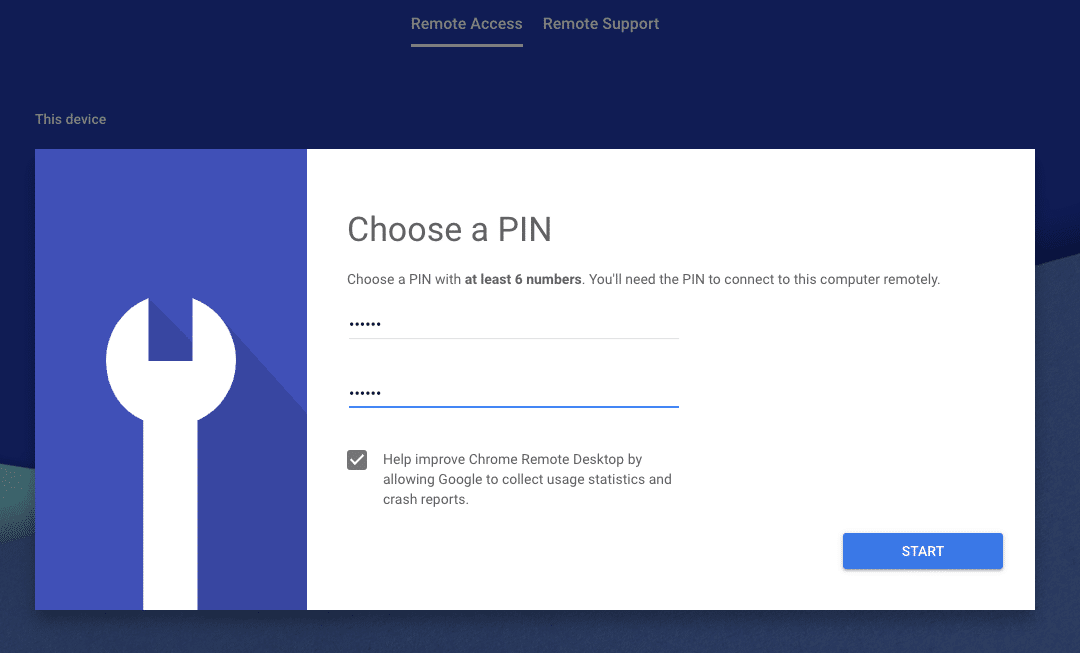 Set 6-digit PIN which you will need to connect to this computer remotely