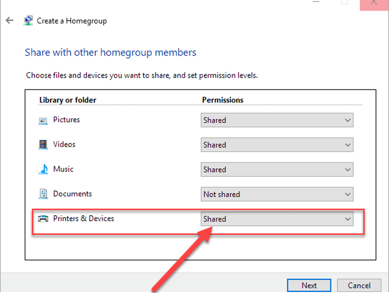 Set Printer and device as shared, if it is not shared