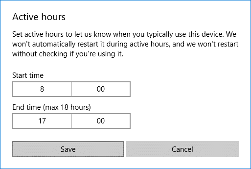 Set the Start time and End time to the active hours you want then click the Save