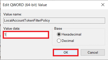 Set the Value Data to 1 and click on OK | How To Fix Error 0x80004005 on Windows 10