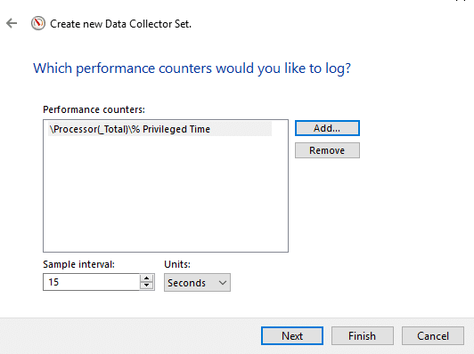Set the sample interval, to decide when the Performance Monitor takes samples