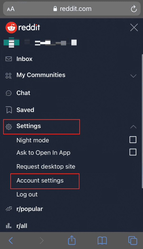 Settings - Account settings