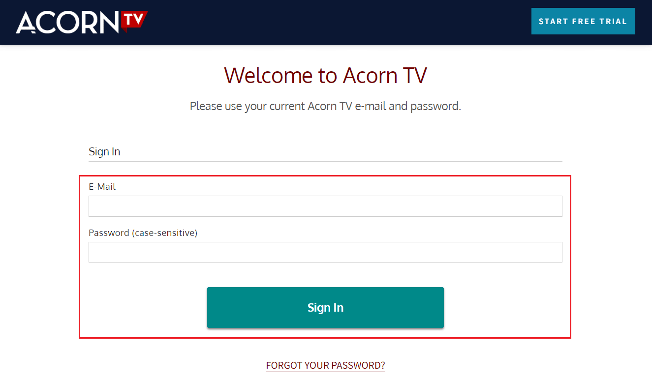 Sign In to your Acorn account with email and password