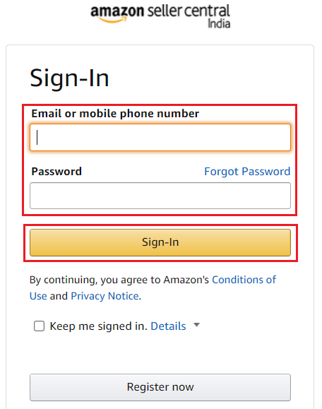 Sign-In to your Amazon Seller Central account