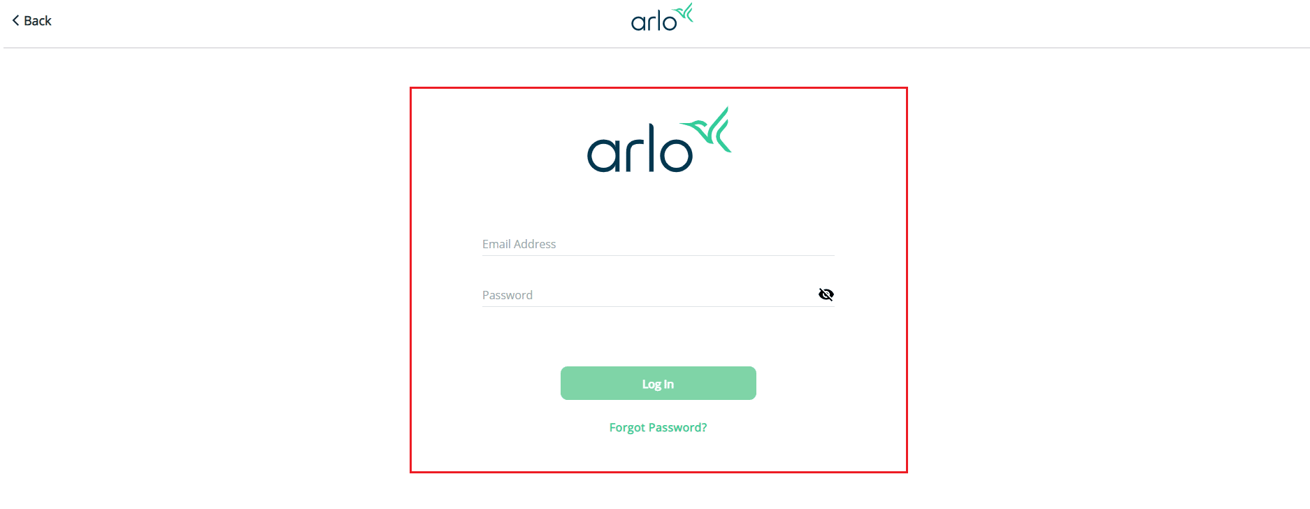 Sign in to Arlo website