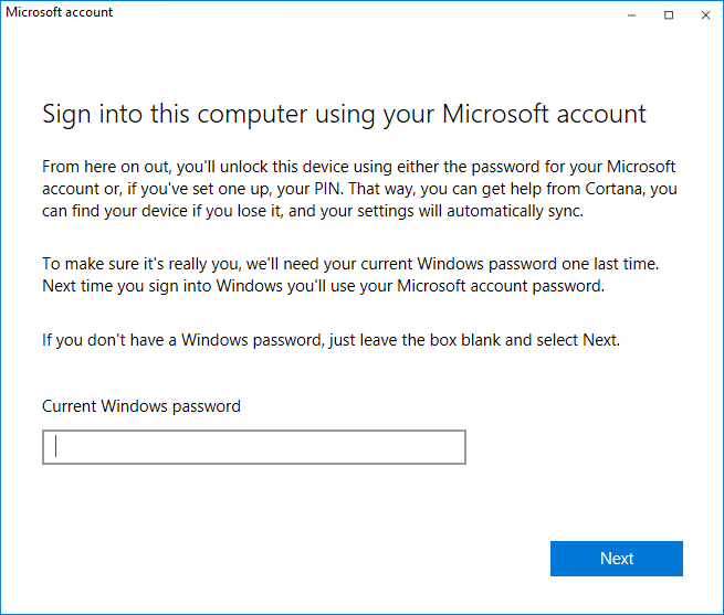 Войдите на этот компьютер, используя свою учетную запись Microsoft.