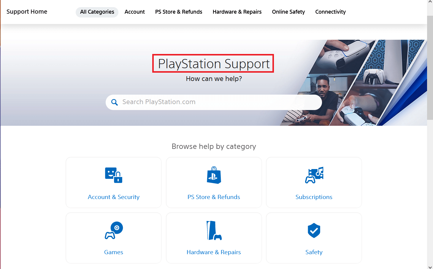 Sony playstation support home page