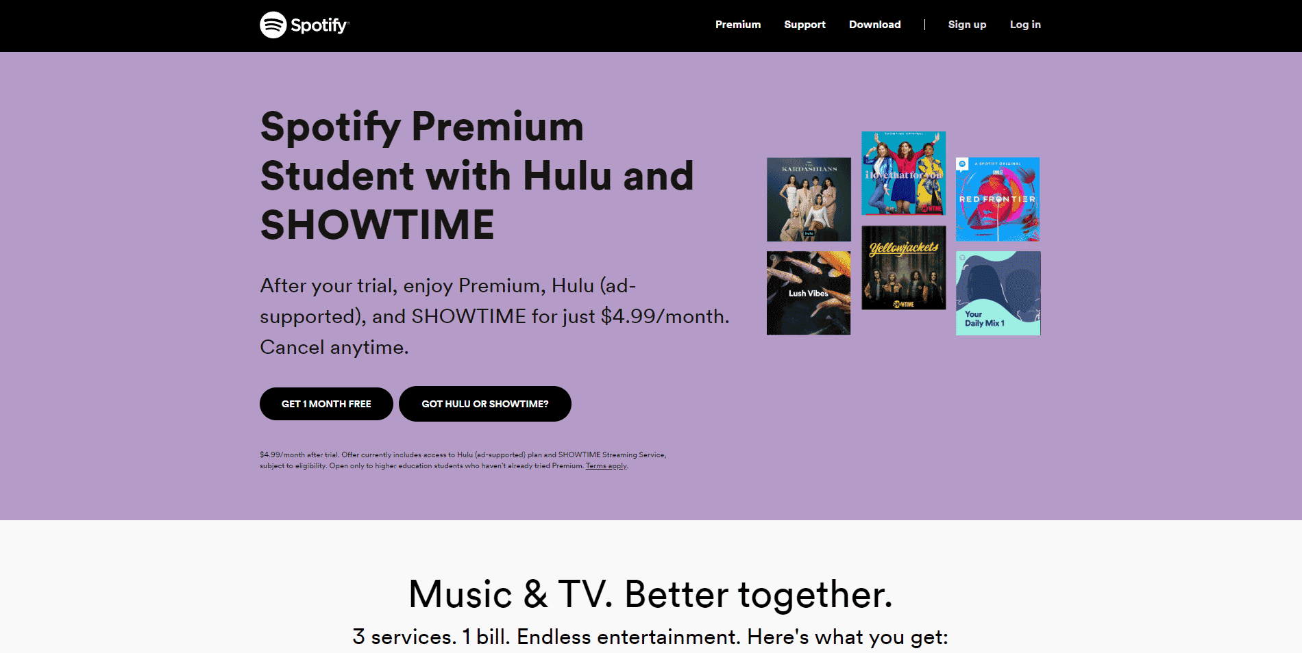 Страница Spotify Premium для студентов