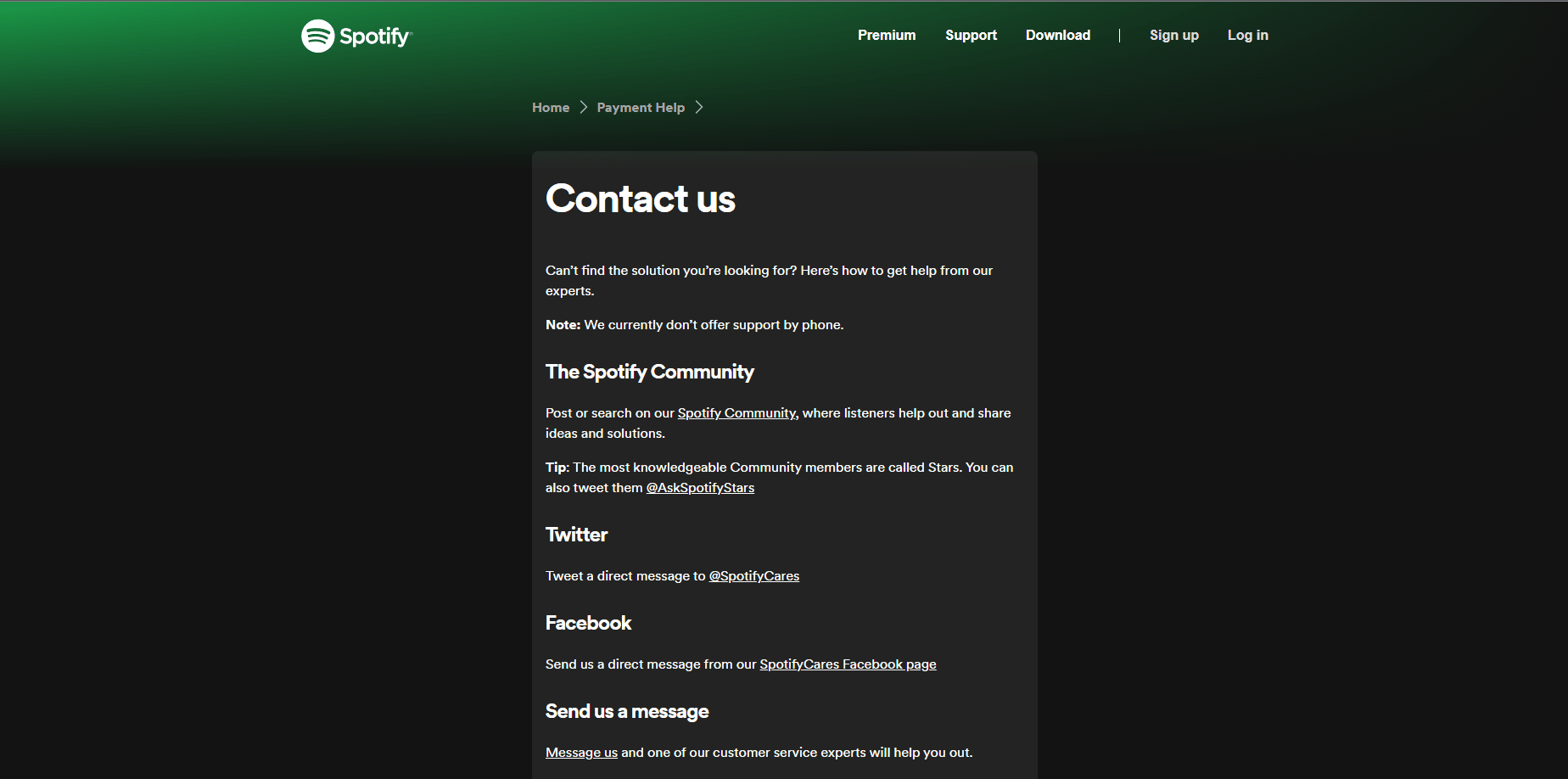 Spotify Support Contact us page. Fix Can’t Log In to Spotify with Correct Password