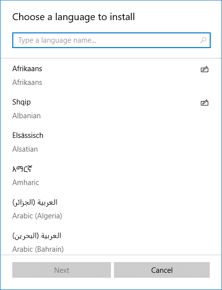 Search the language that you want to use in the search box