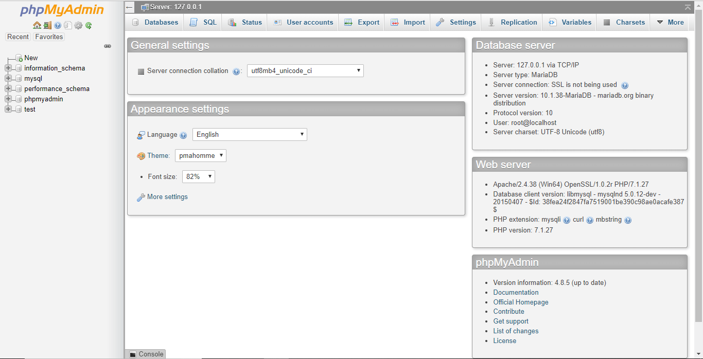 Screen will open up after clicking at Admin button corresponding to MySQL service
