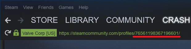 Steam ID is the numerical combination at the end of the URL after the ‘profiles’  bit