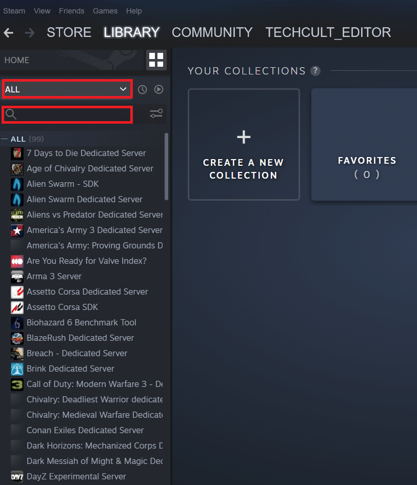 Steam LIBRARY ALL games or search bar