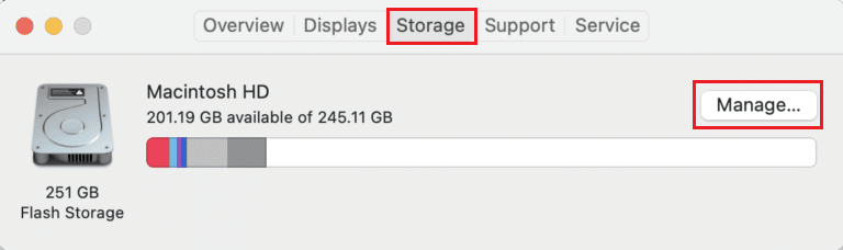 Storage tab - Manage