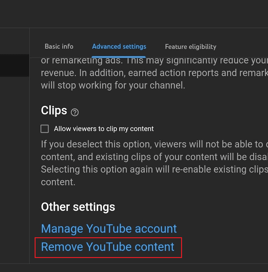 Swipe down and select Remove Youtube content
