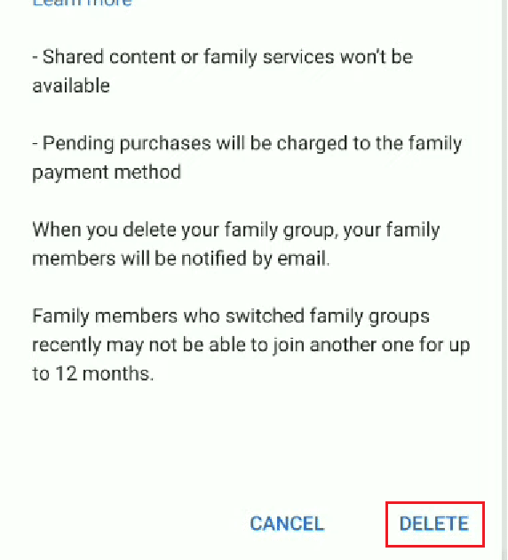 Swipe down and tap on DELETE | What is Family Plan in YouTube Premium? | leave Google family group