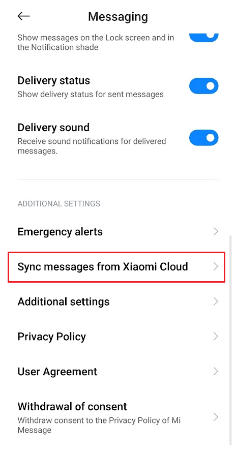 Swipe down and tap on Sync messages from Xiaomi Cloud | see your husbands text messages on AT&T