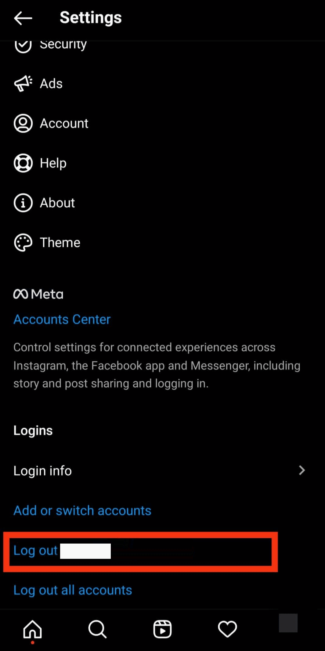 Swipe down and tap on the Log out [username] option from the bottom of the screen | How to Remove a Remembered Account on Instagram